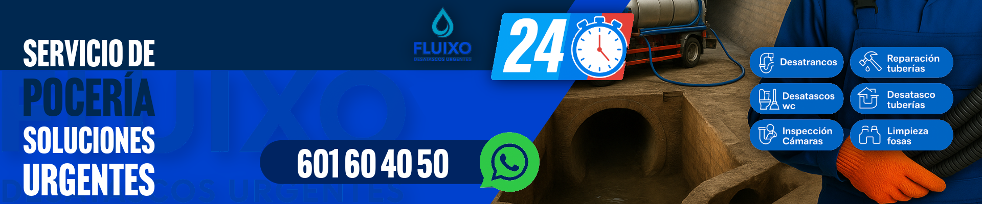 Técnico de Fluixo realizando servicio de poceria en españa - servicio urgente 24 horas en en españa