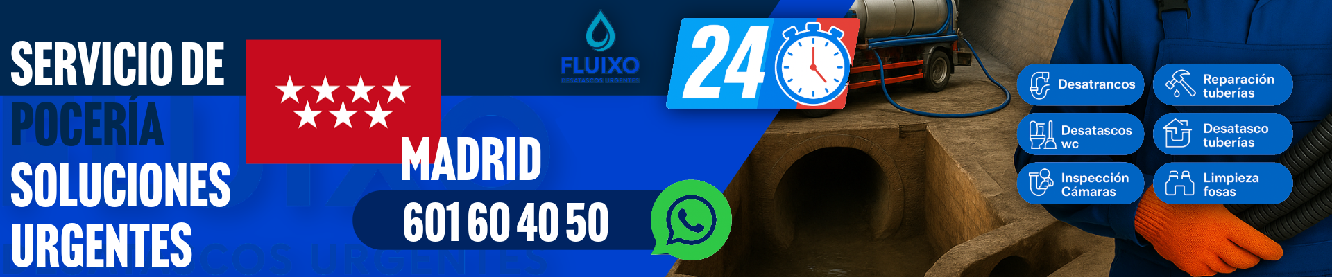 Técnico de Fluixo realizando servicio urgente de poceria en madrid - servicio urgente 24 horas en en españa