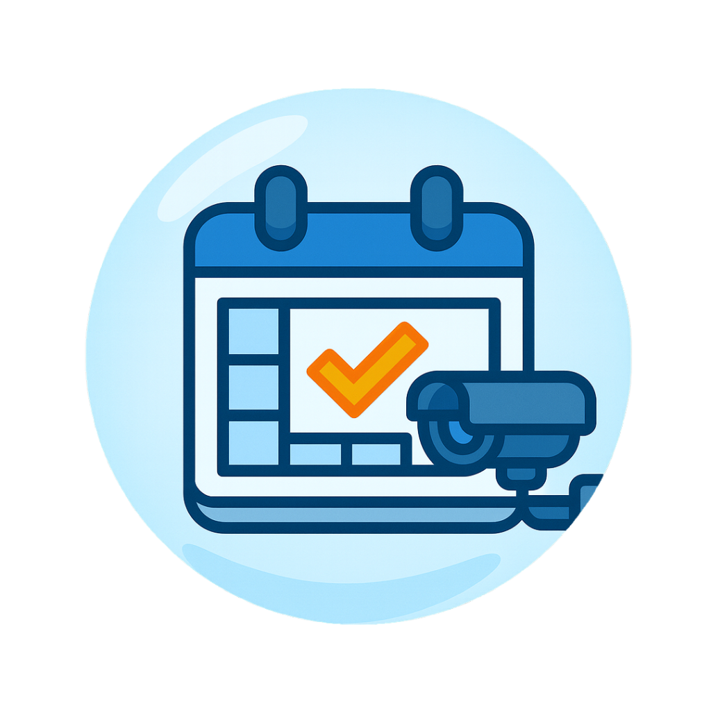 Icono de calendario con marca de verificación representando planes de mantenimiento periódico para locales comerciales y empresas