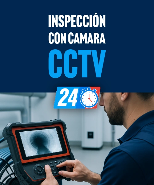 Técnico de Fluixo utilizando cámara CCTV para inspección de tuberías en Madrid