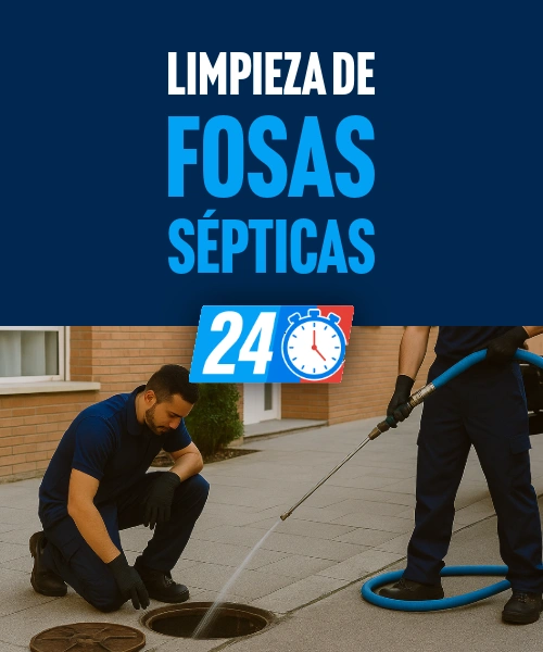 Equipo de Fluixo realizando limpieza profesional de fosa séptica con camión cuba en Madrid